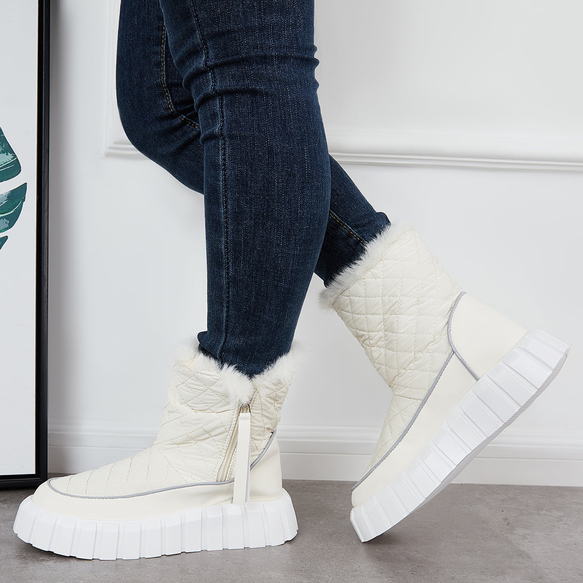 Platform Warm Faux Fur Lined Boots Side Zipper Snow Booties