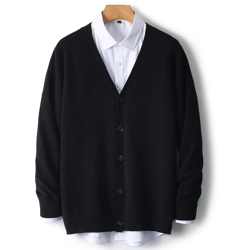 Traditional Crew Neck Mens Cardigan Sweater