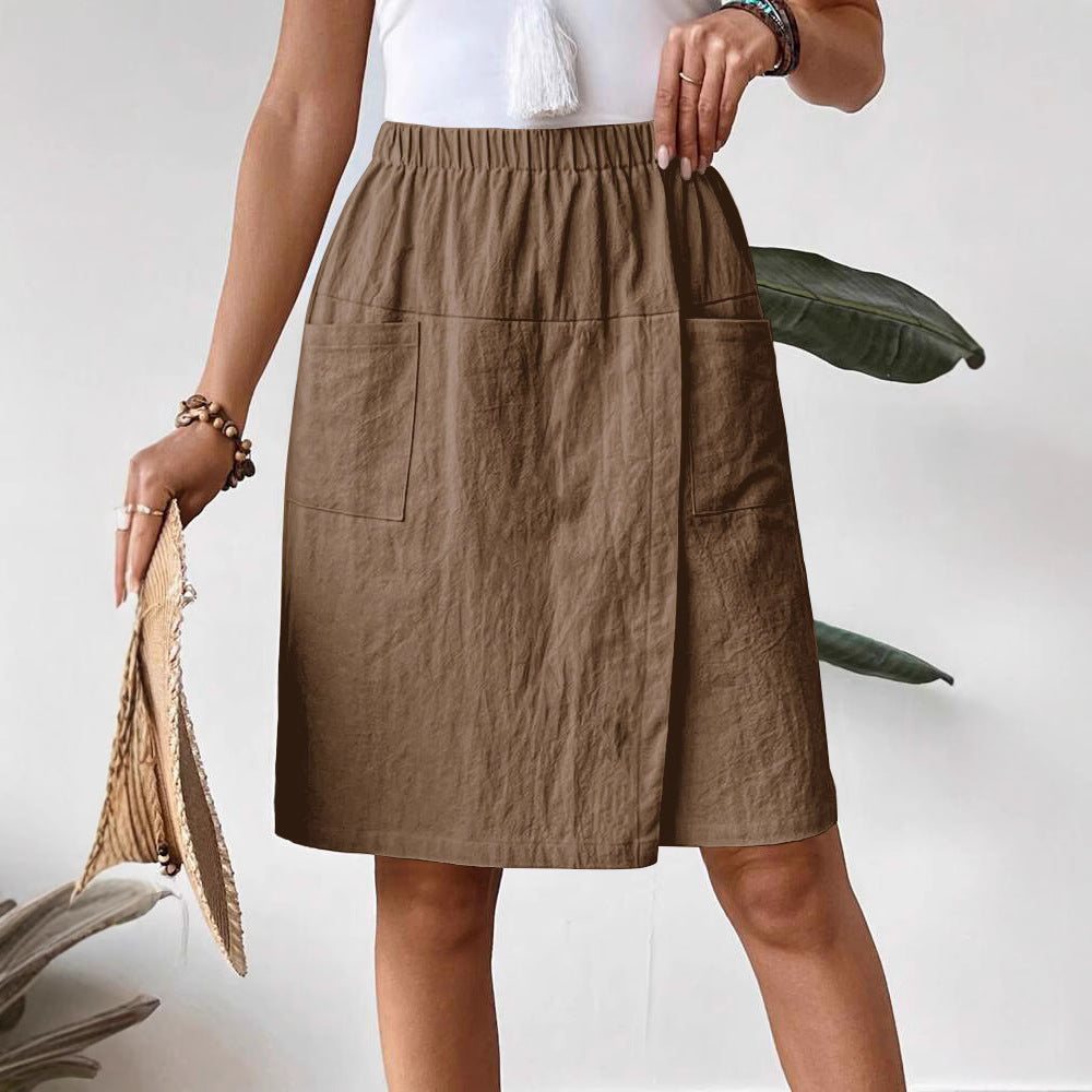 Women's Casual Cotton Pocket Pants with Elastic Waistband