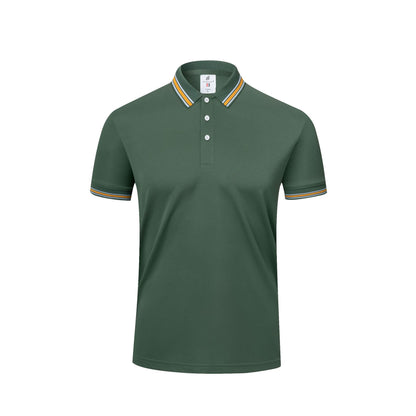 Men's Casual Cotton Short-Sleeve Polo Shirt with Lapel Collar