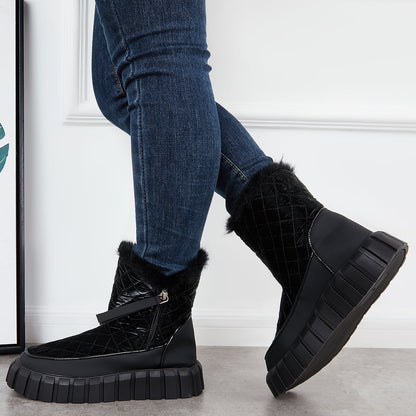 Platform Warm Faux Fur Lined Boots Side Zipper Snow Booties