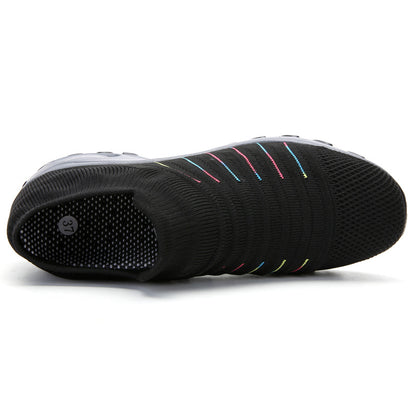 Woman's Striped Pattern Knit Sports Shoes