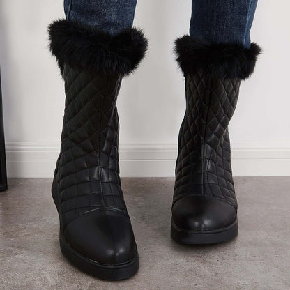 Warm Faux Fur Mid Calf Snow Boots Side Zipper Winer Boots