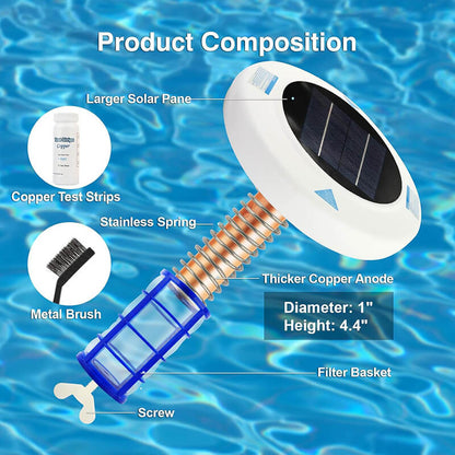 Solar Pool Ionizer with LED Light – Chlorine-Free Purifier for Pools, Hot Tubs & Spas | Reduce Algae, Clean Water