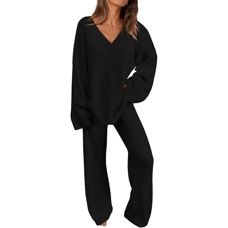 Comfy 2-Piece Loungewear Set Soft Top & Wide Leg Pants