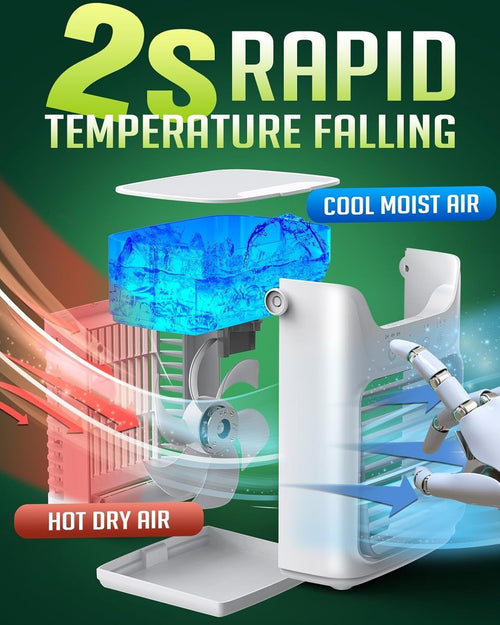 Portable Air Conditioner Fan – 3 Speeds & Colorful LED Lights