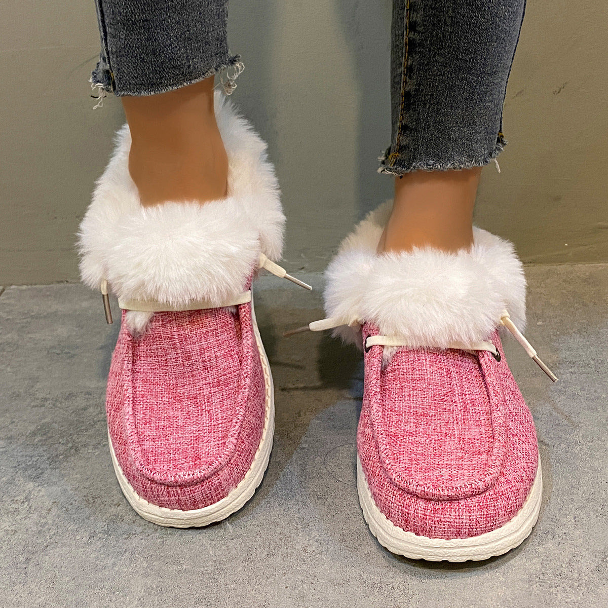 Women Warm Winter Flats Snow Loafers Fur Lining Ankle Boots