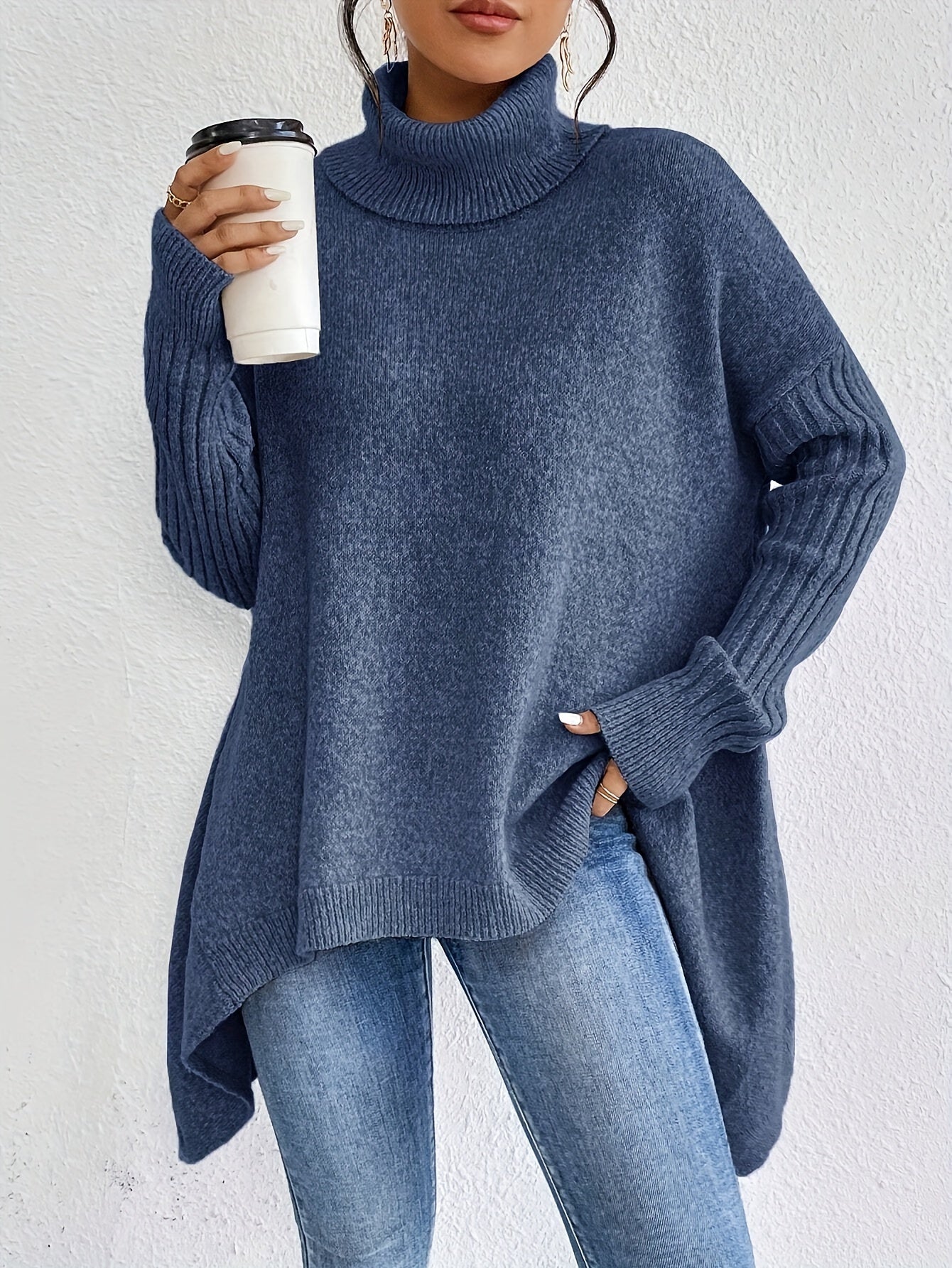 Women's Chic Asymmetrical Turtleneck Jumper