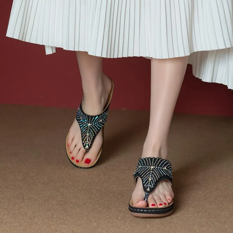 Women Casual Orthopedic Sandals, Crystal Rome Fashion Clip Toe Slippers