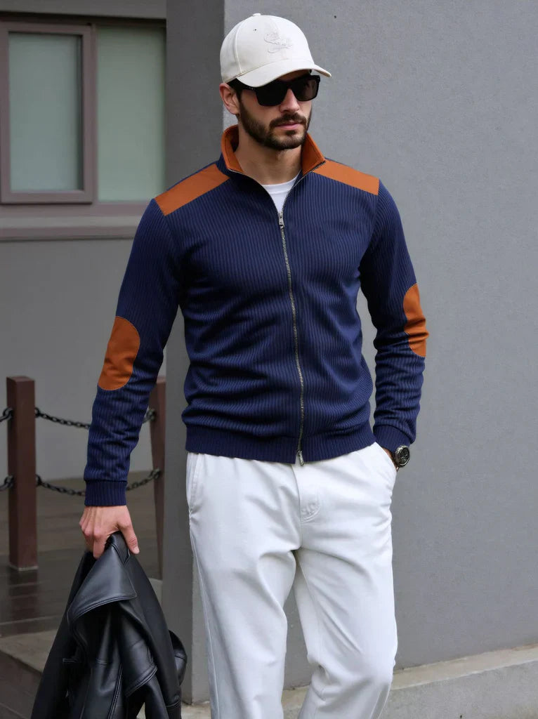 Classic Mens Zip Sweater with Patches