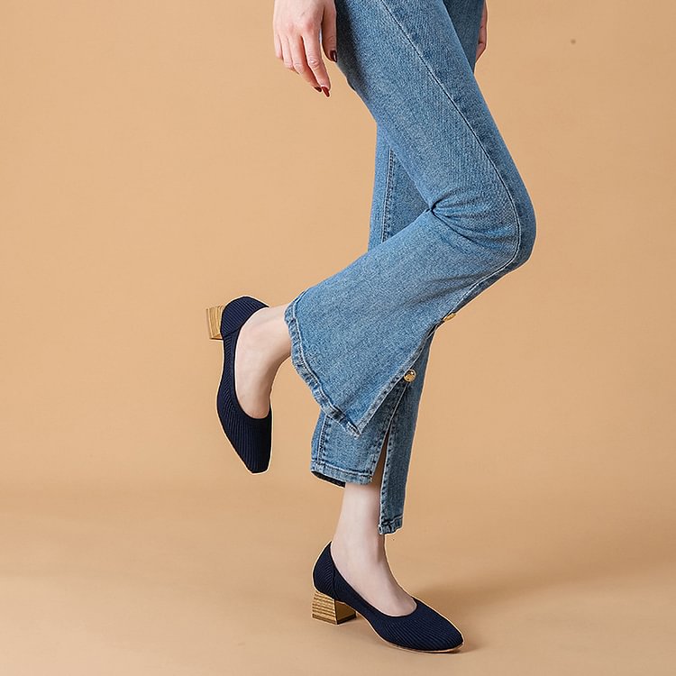 Comfortable Classy Knit Cap Toe Flats-Dark Blue