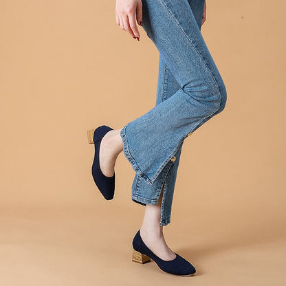 Comfortable Classy Knit Cap Toe Flats-Dark Blue