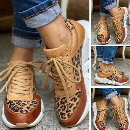 Casual Vulcanized Leopard Sneakers with Thick Soles