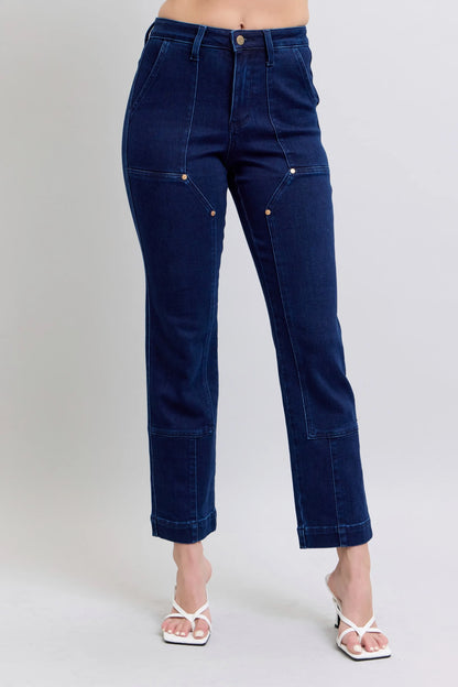Stylish Straight Fit Jeans with Decorative Knees - OutfitLondon