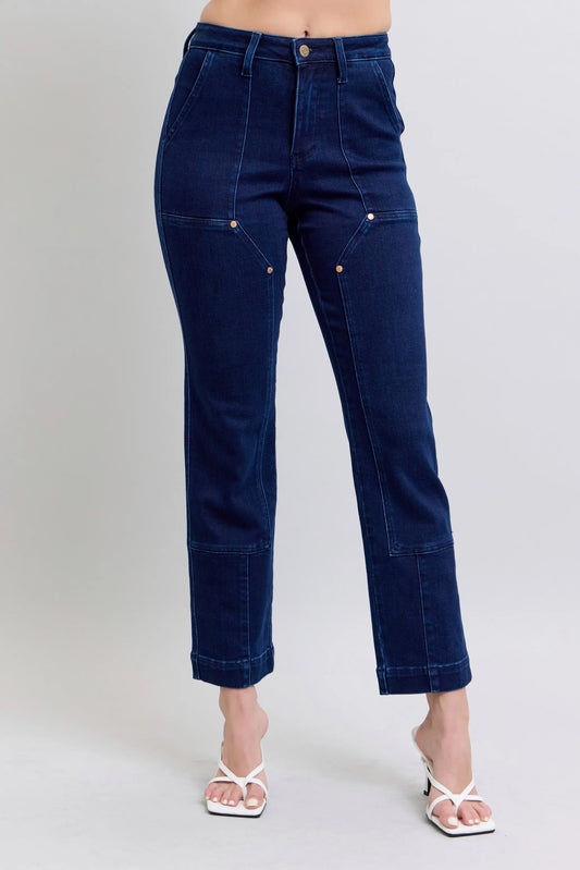 Stylish Straight Fit Jeans with Decorative Knees - OutfitLondon