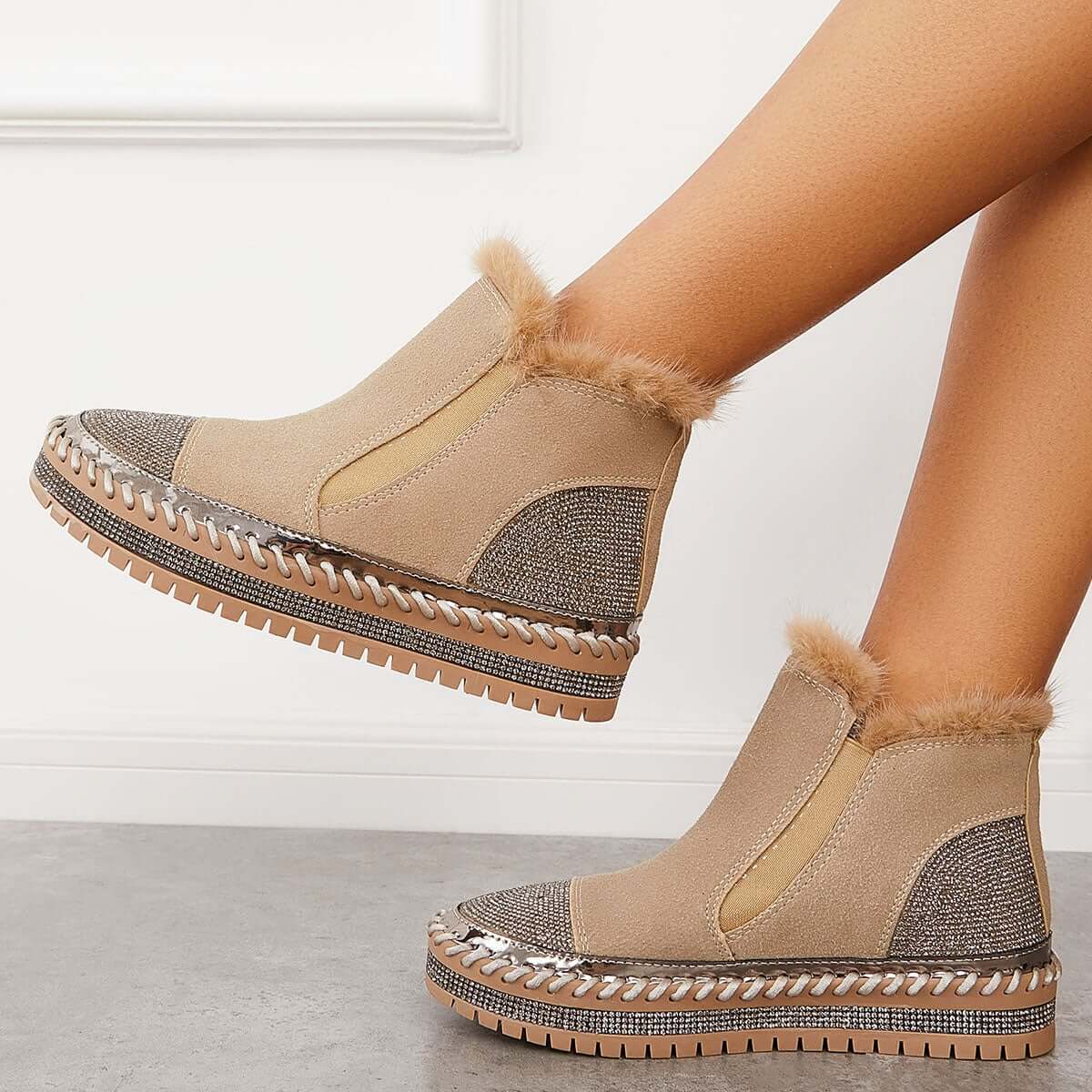 Warm Fur Lined Slip on Loafers Non Slip Ankle Boots