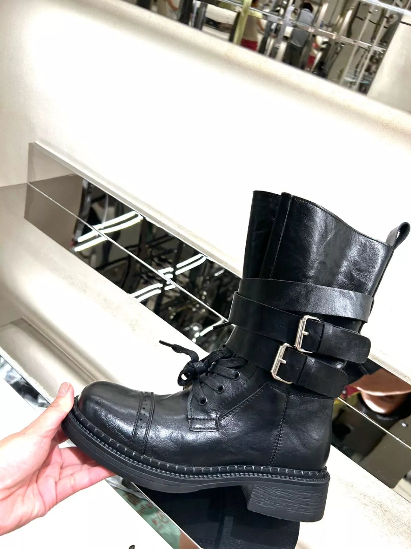 Buckled Genuine Leather High Heel Boots