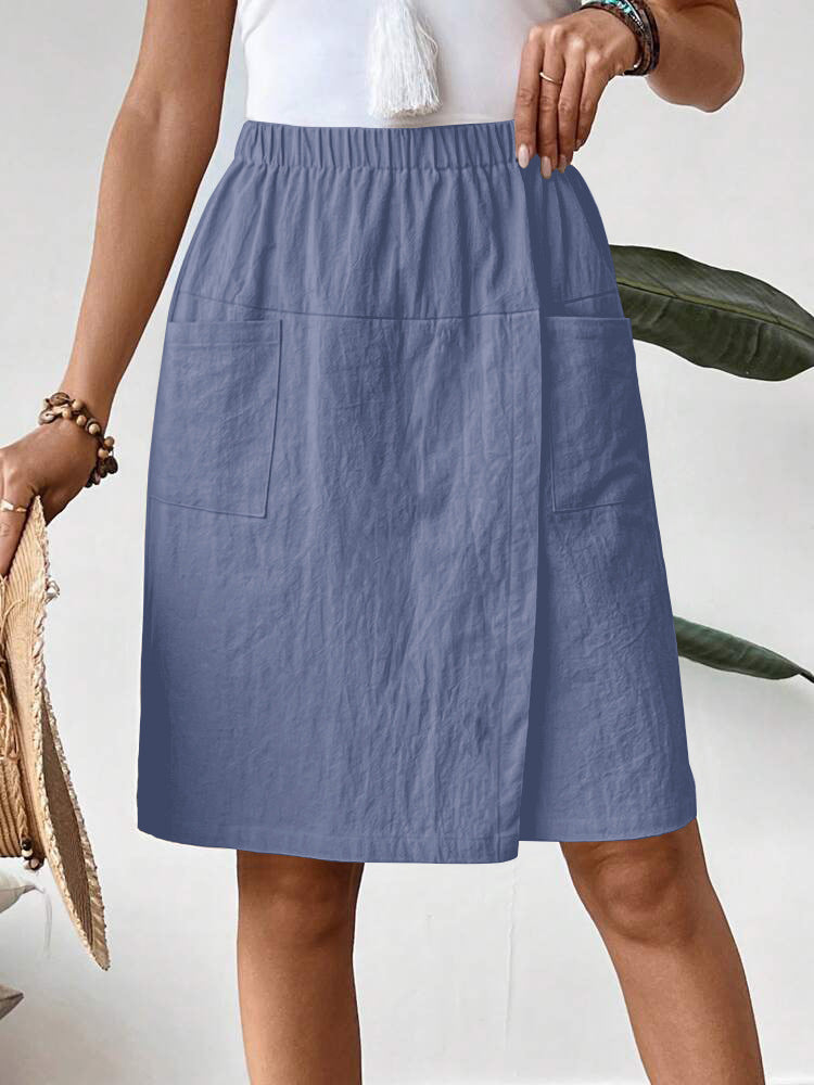 Women's Casual Cotton Pocket Pants with Elastic Waistband