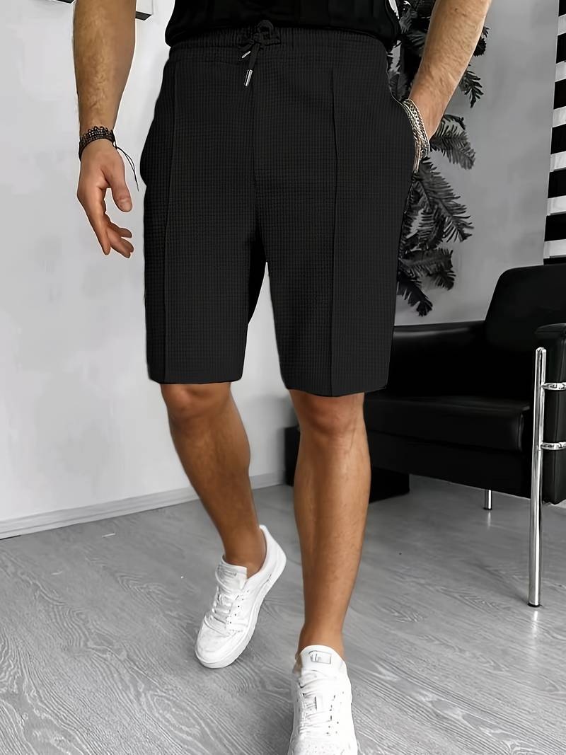 Casual Waffle Knit Drawstring Shorts with Pockets