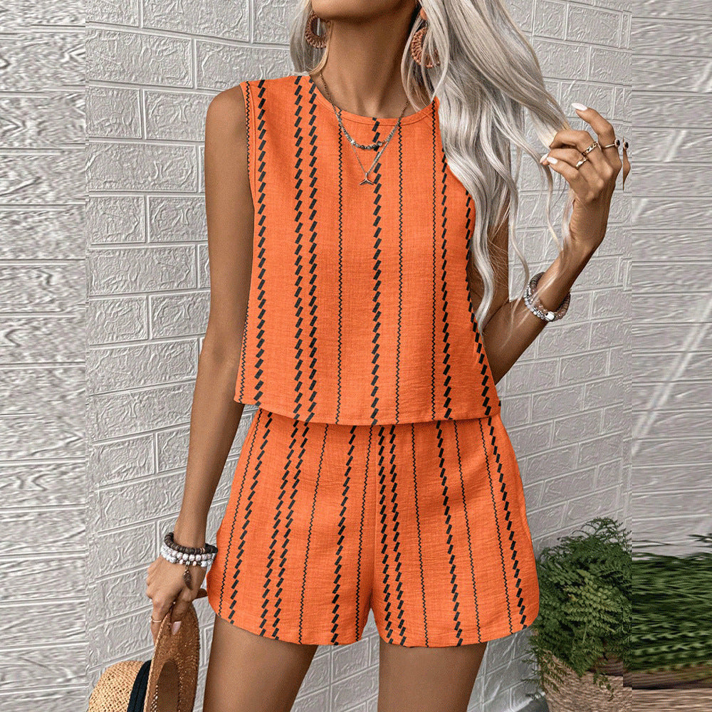 Women's Casual Cotton Sleeveless Top and Shorts Set