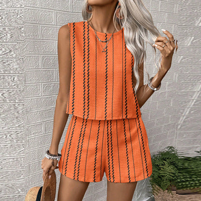 Women's Casual Cotton Sleeveless Top and Shorts Set