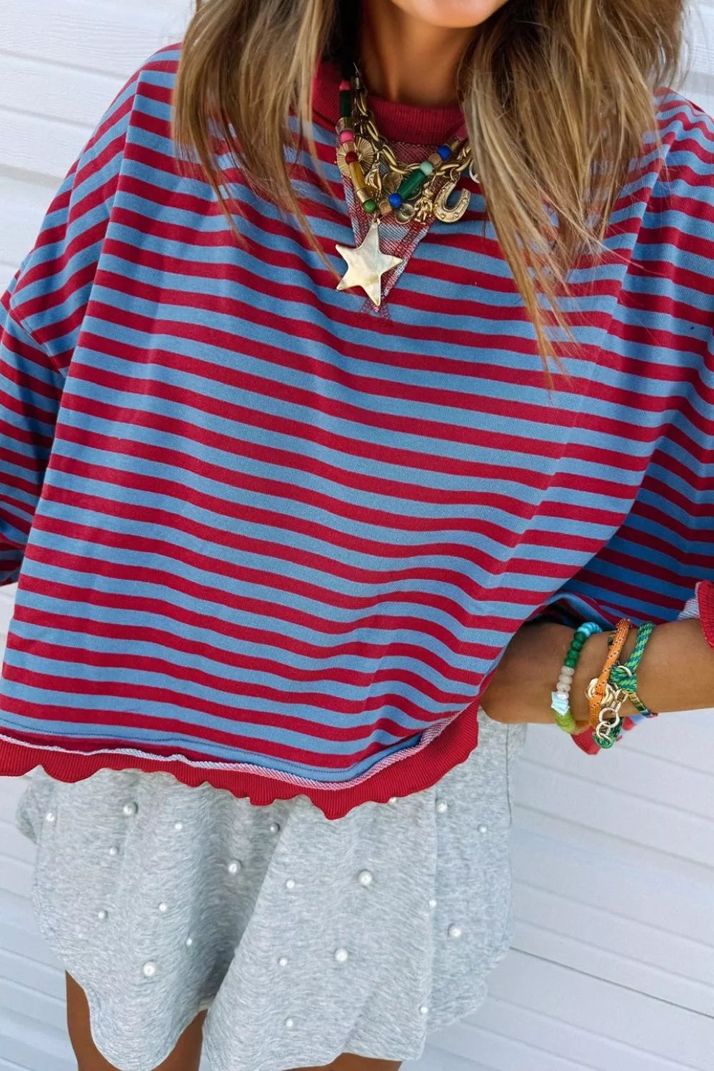 Casual Loose Fit Striped Pullover Sweatshirt - OutfitLondon