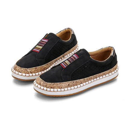 Women's Casual Hollow Color Contrast Stripe Flat Casual Shoes