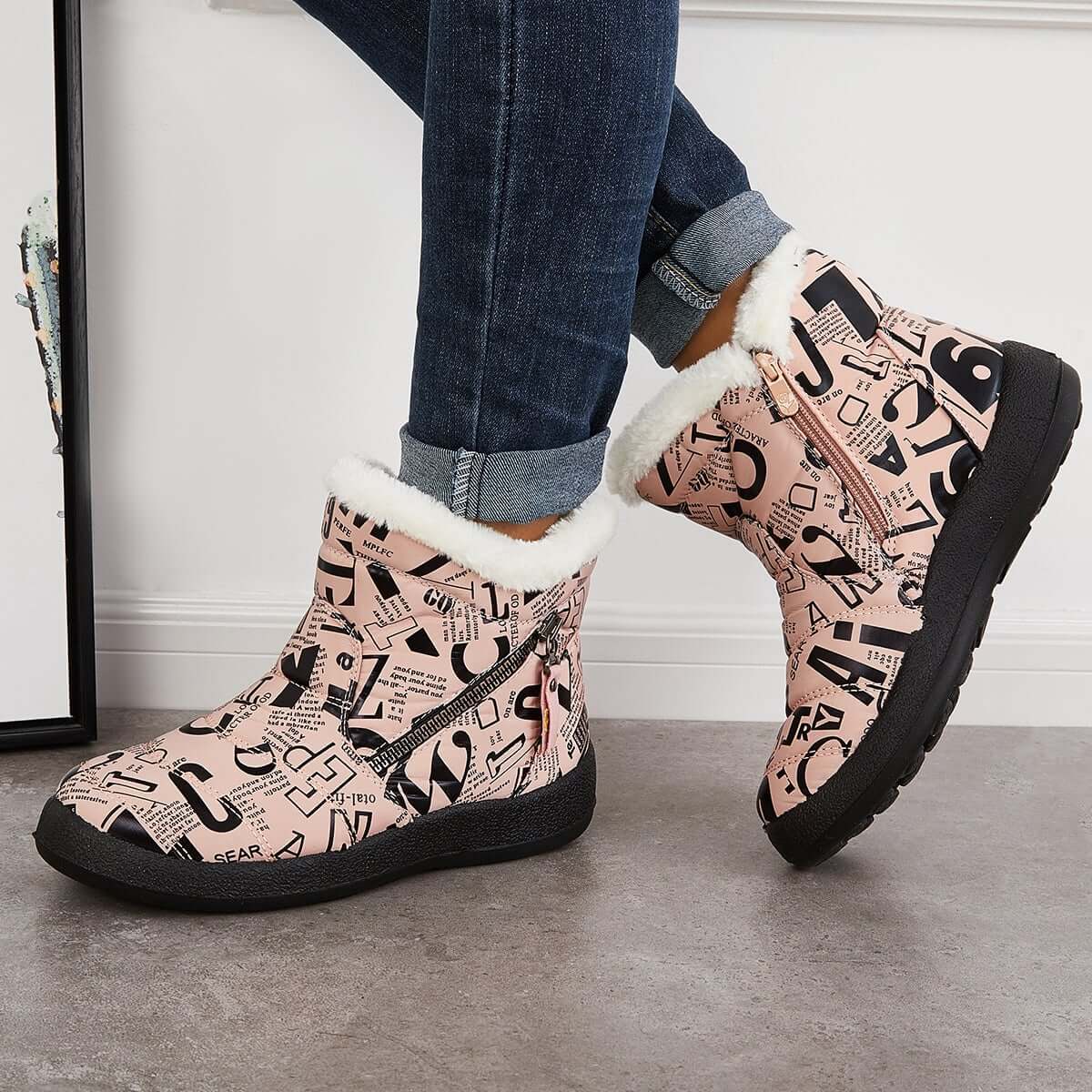 Warm Fur Lining Snow Booties Waterproof Ankle Boots