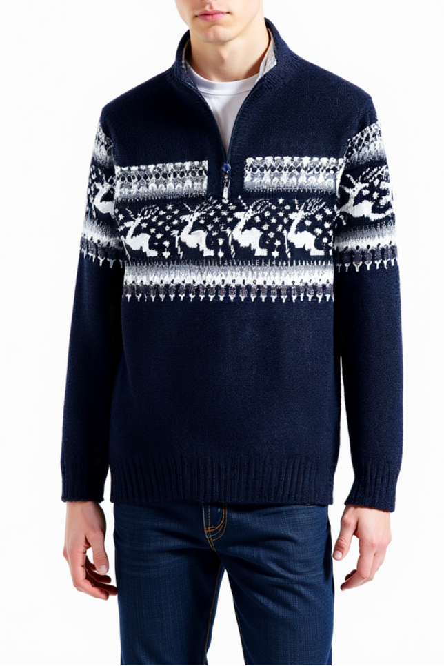 Warm Festive Mens Quarter Zip Xmas Sweater - OutfitLondon
