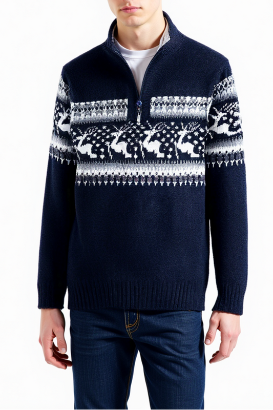 Warm Festive Mens Quarter Zip Xmas Sweater - OutfitLondon
