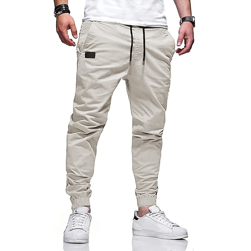 Men's Cargo Pants Joggers Trousers Drawstring Elastic Waistband Stylish Simple Solid Color