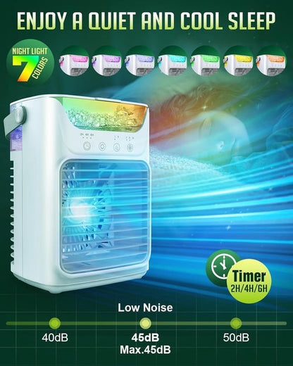 Portable Air Conditioner Fan – 3 Speeds & Colorful LED Lights