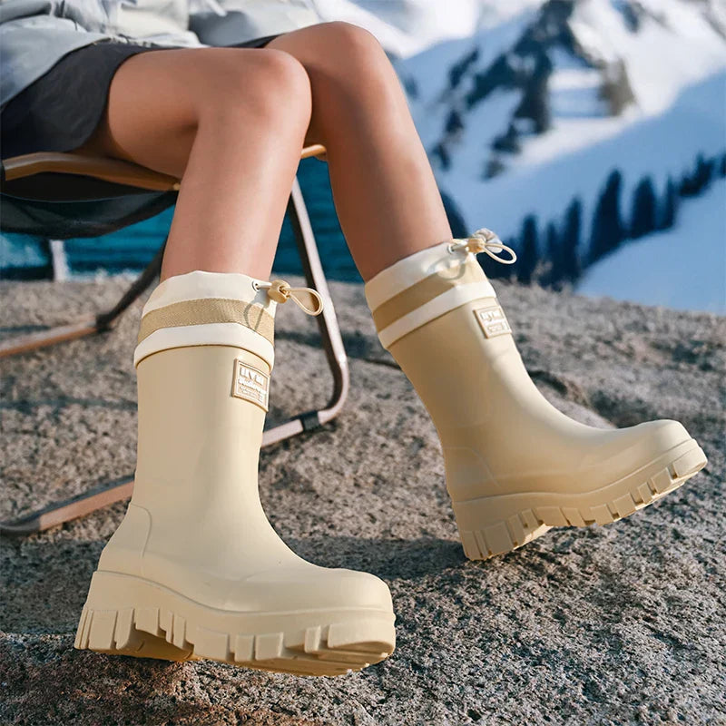 Rain Boots for Autumn - Retro Waterproof Rubber Boots with Non-Slip Sole for Women