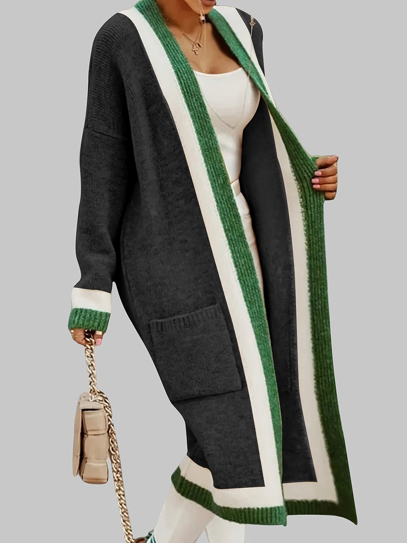 Classic Long Cardigan with Bright Details