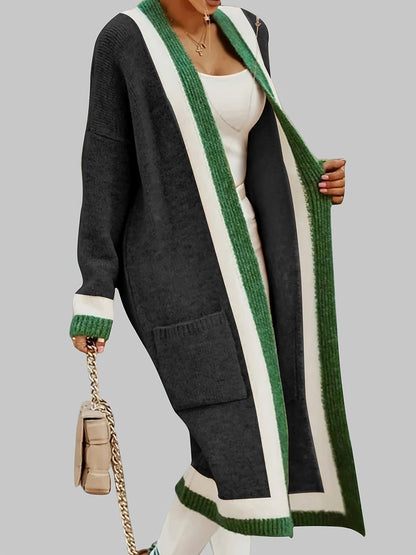 Classic Long Cardigan with Bright Details