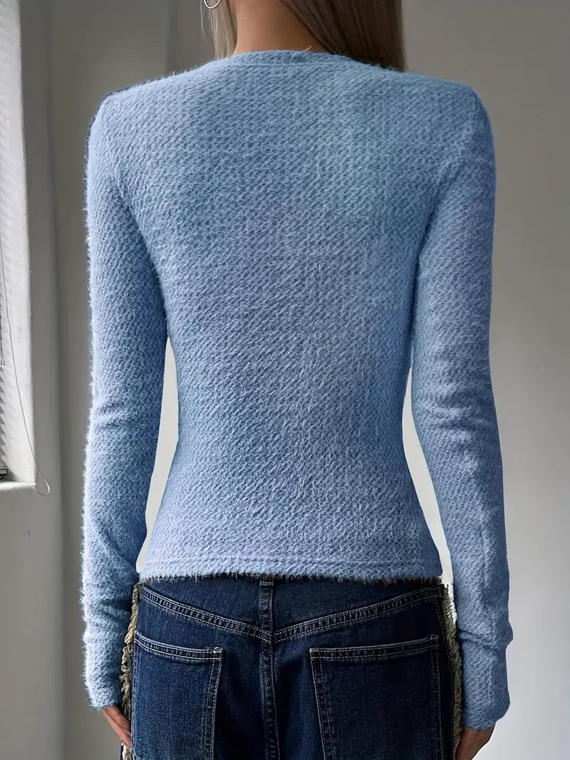 Simple Crew Neck Women's Knit Sweater