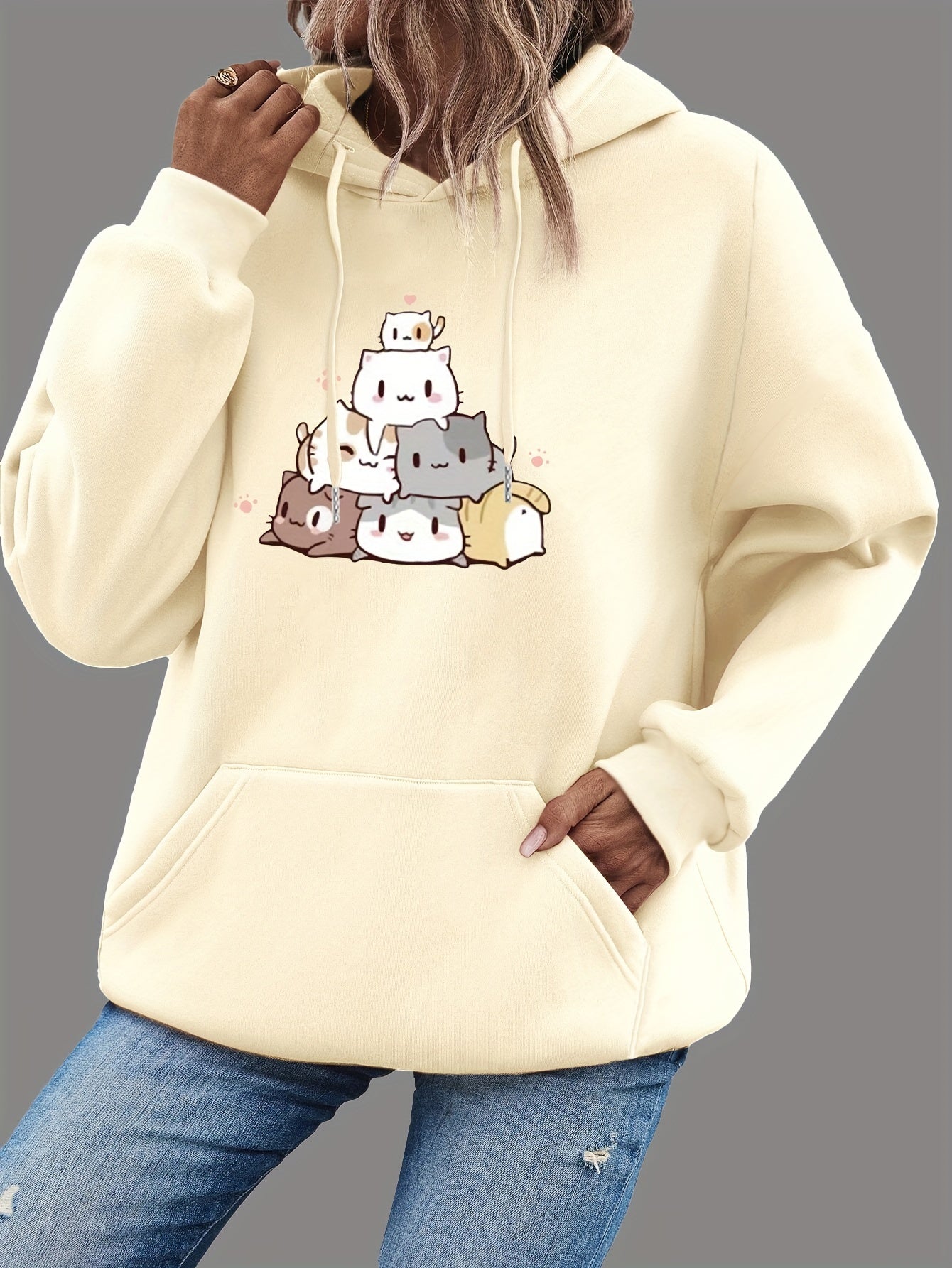 Cozy Ladies Funny Kitty Hooded Sweatshirt