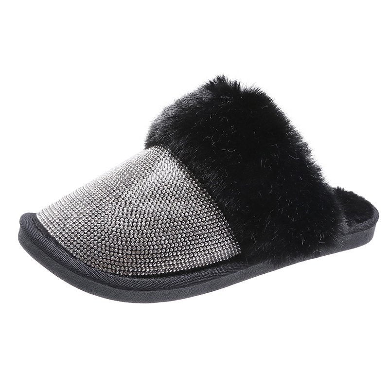 Black Warm Faux Fur Mule Slipper Furry Soft Slip on Shoes