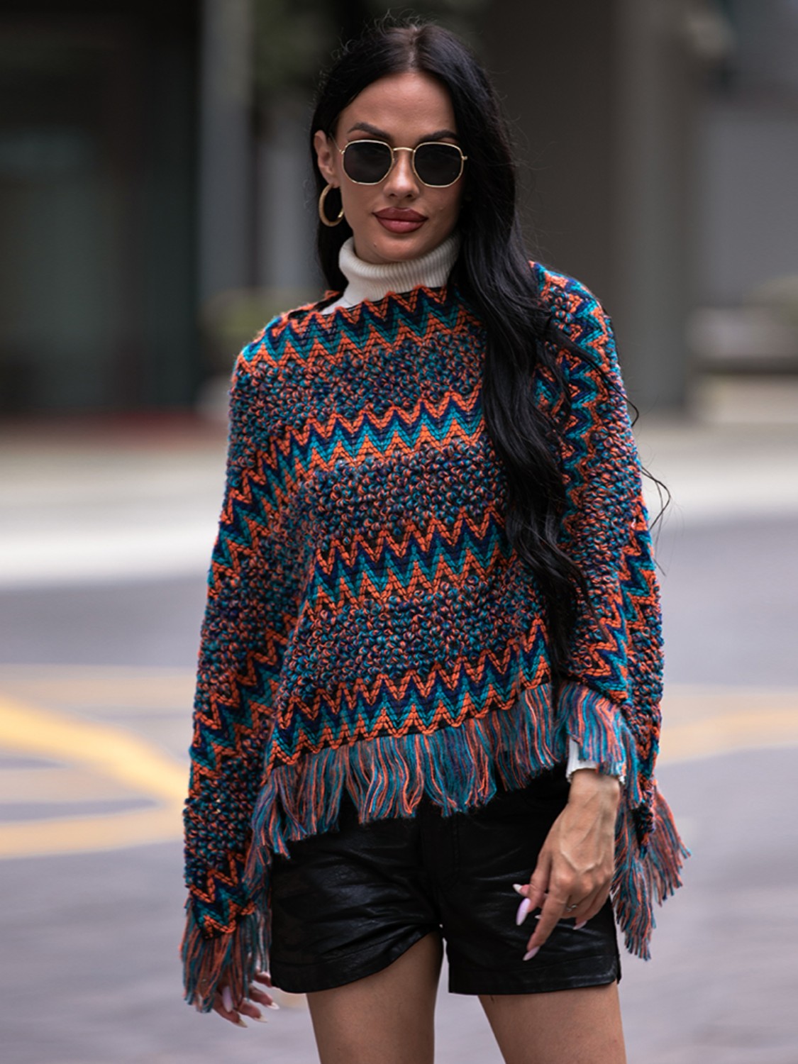 Chic Fringe Open Front Poncho Cape - OutfitLondon