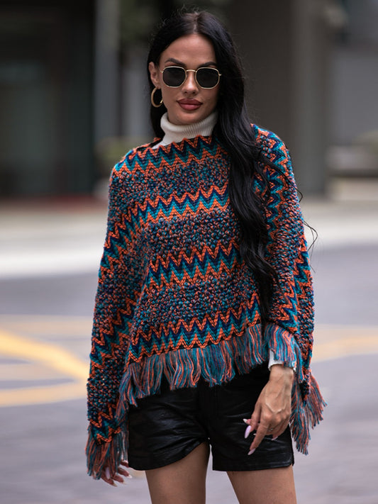 Chic Fringe Open Front Poncho Cape - OutfitLondon