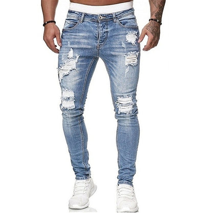 Men's Vintage Denim Ripped Straight Jeans Stacked Ripped