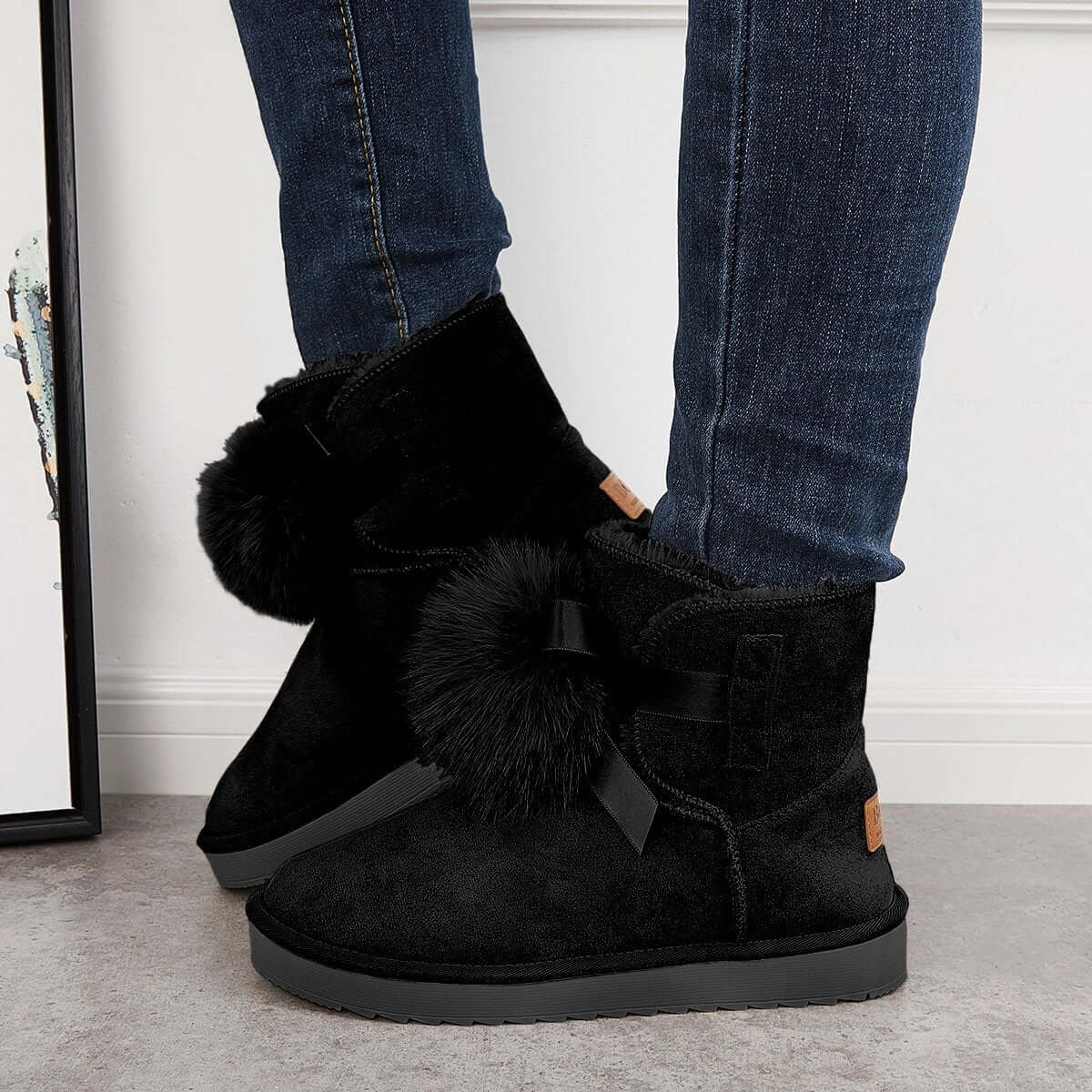 Warm Faux Fur Ankle Snow Boots Pompom Winter Booties