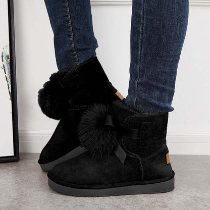 Warm Faux Fur Ankle Snow Boots Pompom Winter Booties