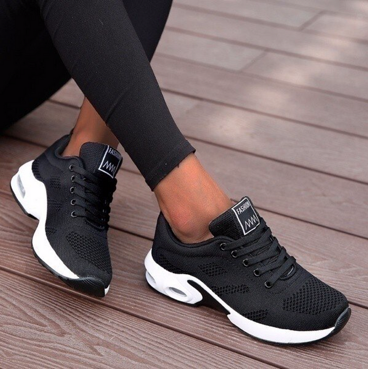 Women's Lace-up Fabric Flat Heel Sneakers