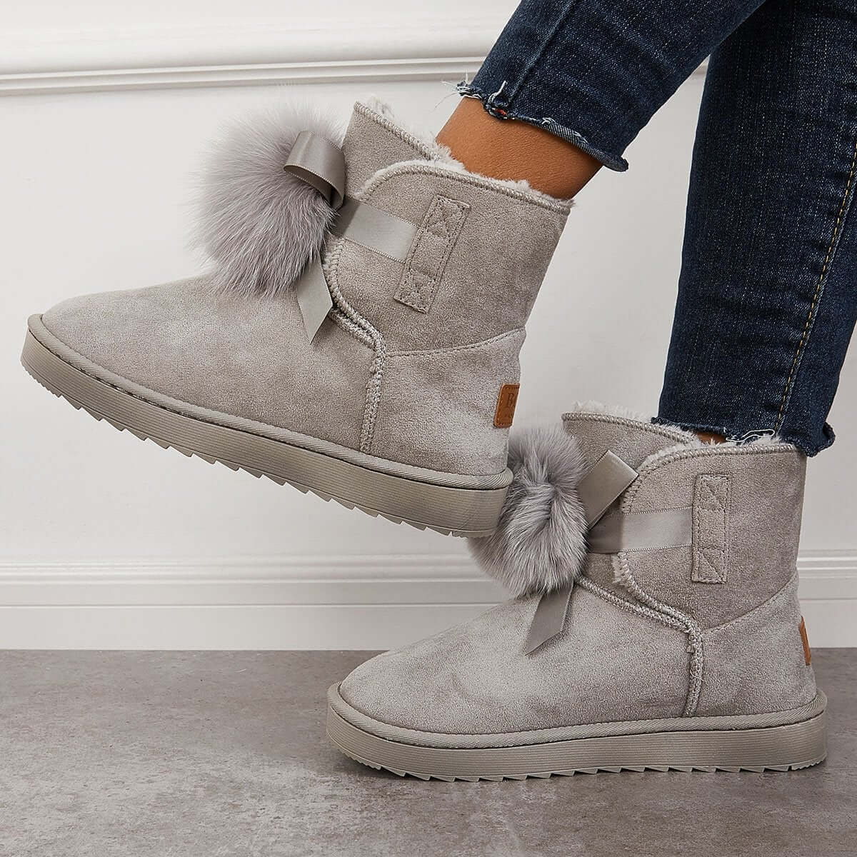 Warm Faux Fur Ankle Snow Boots Pompom Winter Booties