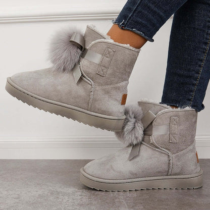 Warm Faux Fur Ankle Snow Boots Pompom Winter Booties
