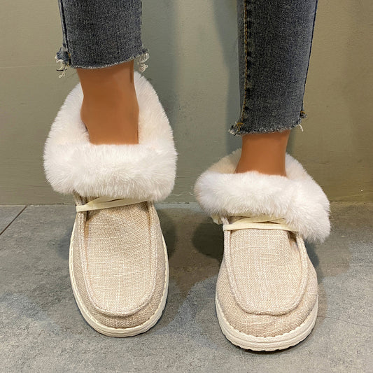 Women Warm Winter Flats Snow Loafers Fur Lining Ankle Boots