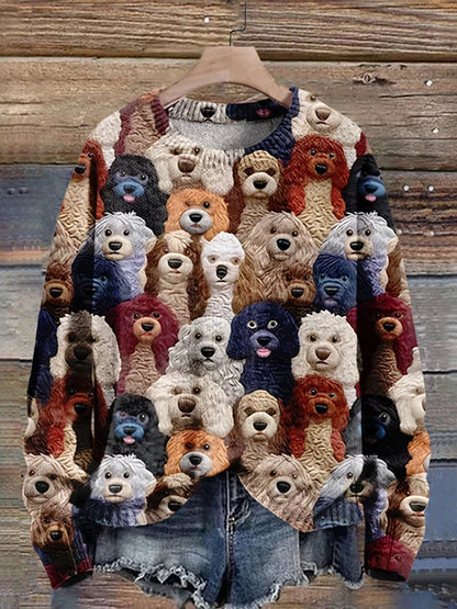 Warm Fun Dog Print Ladies Winter Jumper