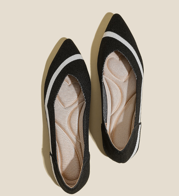 Comfortable Classy Knit Cap Toe Flats-Black and White
