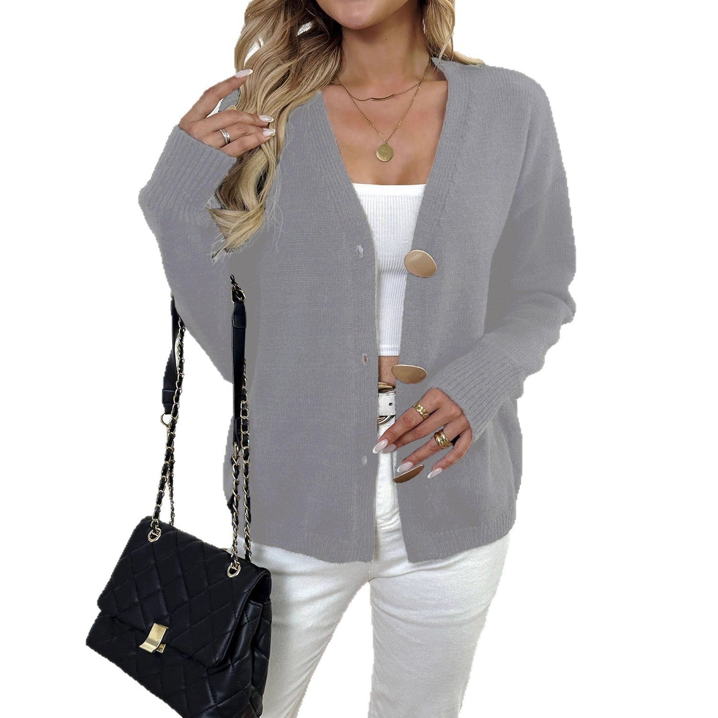 Women's Chic Knit Cardigan with Big Buttons